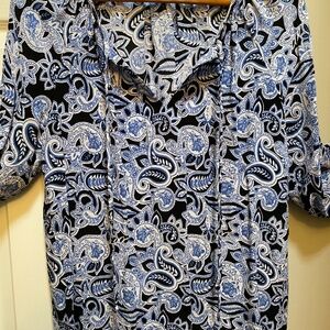 Blue/Black/White Willi Smith 3/4 Sleeve Blouse